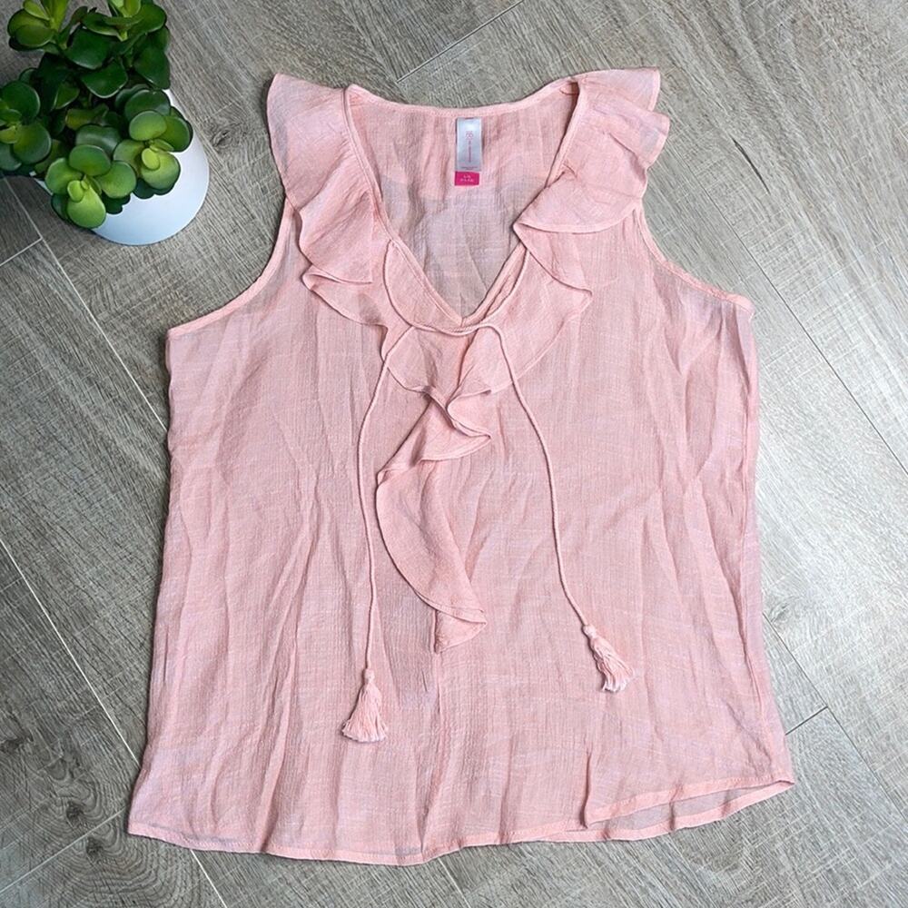 NO BOUNDARIES Pink Ruffle Tassel V-neck Blouse Women’s